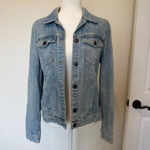 Topshop Cotton Light Blue Denim Button Up Moto Jean Jacket Size 8